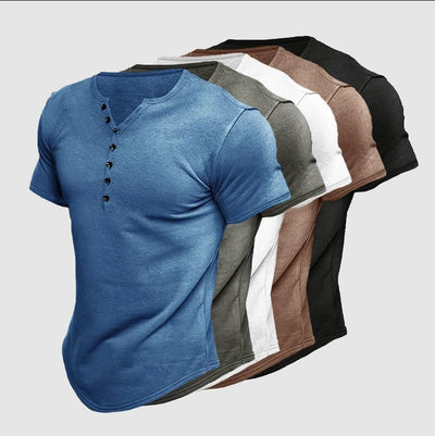 Virox - Men's Fashion Casual Solid Color Button Sleeve Top