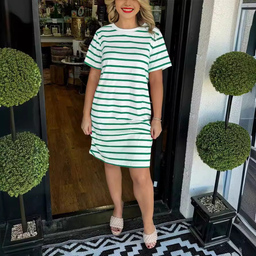 Adriana- Striped T-Shirt Dress with Pockets