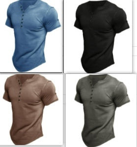 Virox - Men's Fashion Casual Solid Color Button Sleeve Top