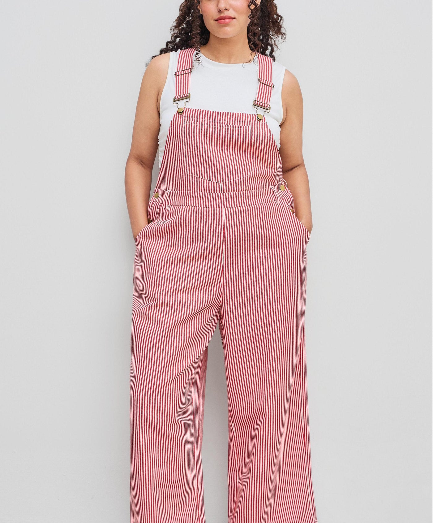 Levina- Striped Button Pocket Wide Leg Jumpsuit