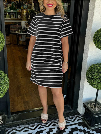 Adriana- Striped T-Shirt Dress with Pockets