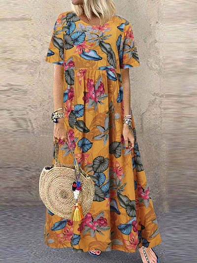 Elegante | Retro Round Neck Casual Long Dress