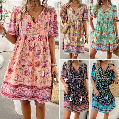 Serena | Casual Floral Print Short Sleeve Dress