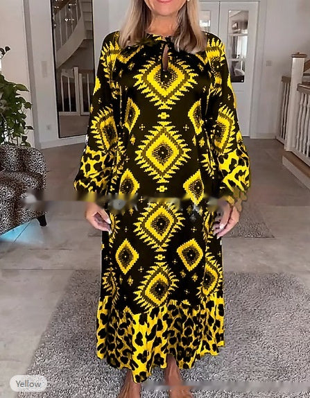 Sandra – Geometric and Leopard Print Maxi Dress