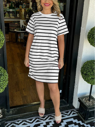 Adriana- Striped T-Shirt Dress with Pockets