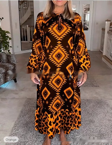 Sandra – Geometric and Leopard Print Maxi Dress