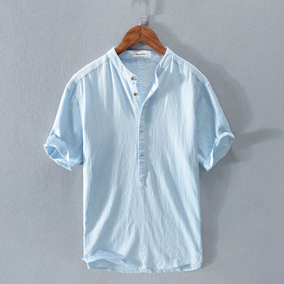 Novar | Men's Ice Silk Linen Short Sleeve T-shirt with Stand Collar