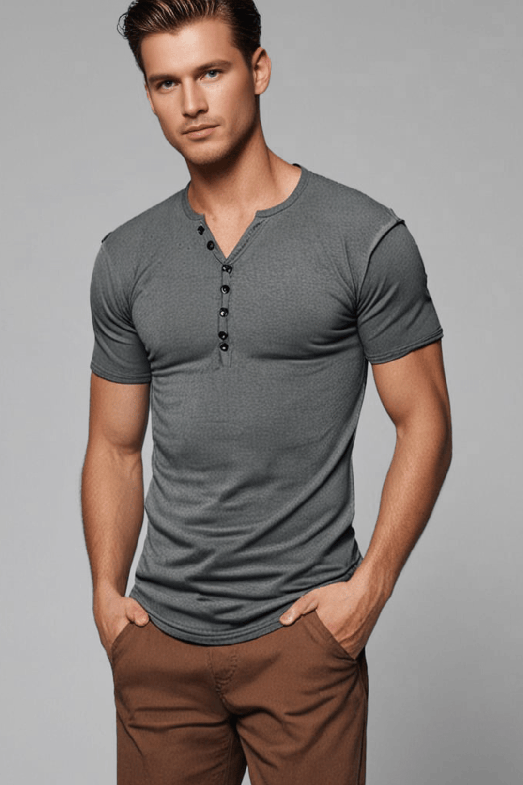 Virox - Men's Fashion Casual Solid Color Button Sleeve Top