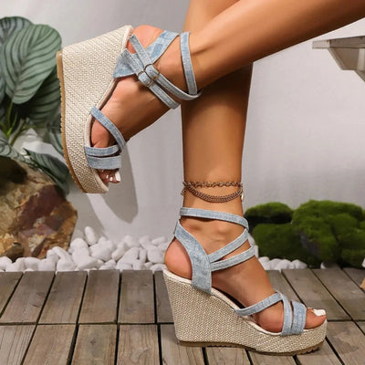 Avalance™| Denim Wedged Heel Sandals