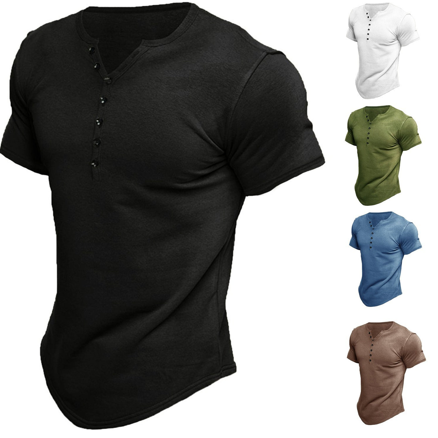 Virox - Men's Fashion Casual Solid Color Button Sleeve Top