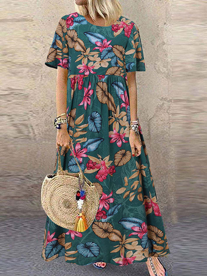 Elegante | Retro Round Neck Casual Long Dress