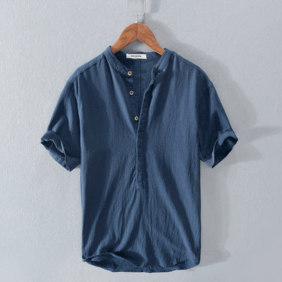 Novar | Men's Ice Silk Linen Short Sleeve T-shirt with Stand Collar