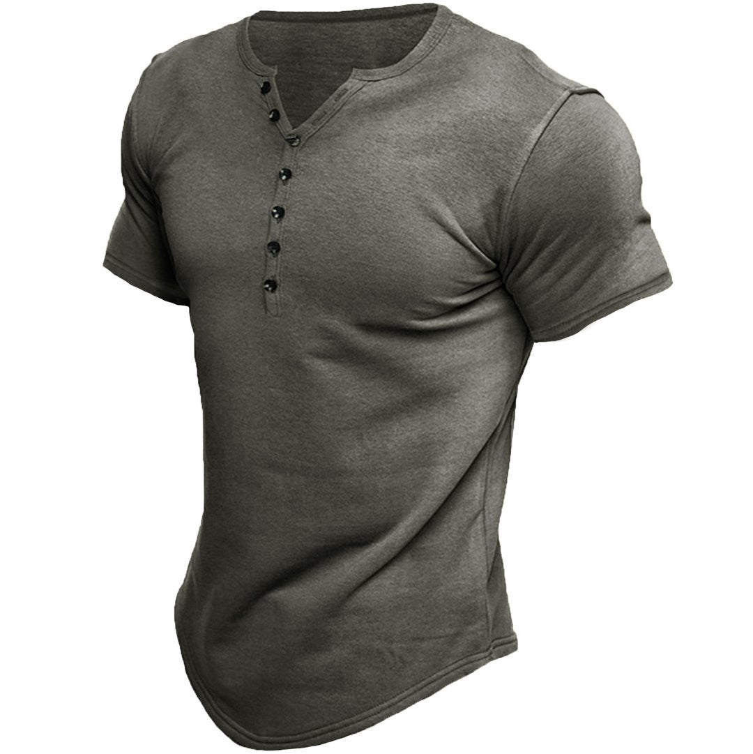 Virox - Men's Fashion Casual Solid Color Button Sleeve Top