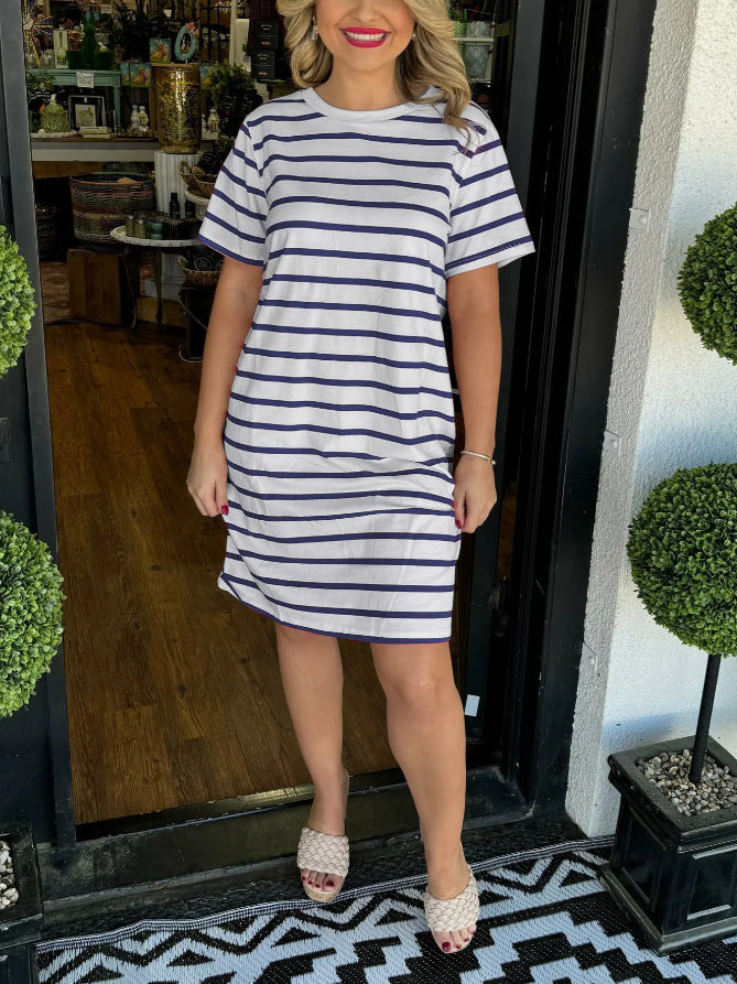 Adriana- Striped T-Shirt Dress with Pockets