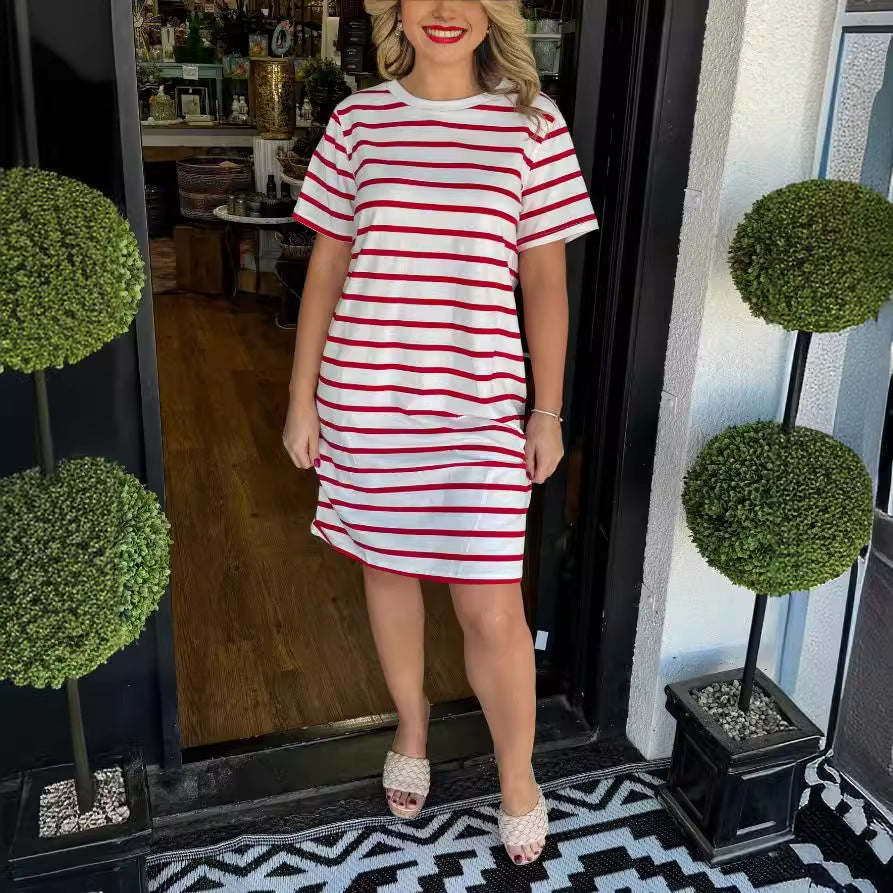 Adriana- Striped T-Shirt Dress with Pockets