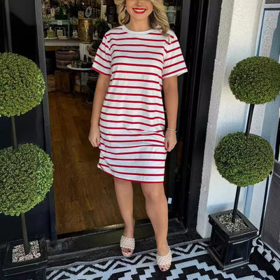 Adriana- Striped T-Shirt Dress with Pockets