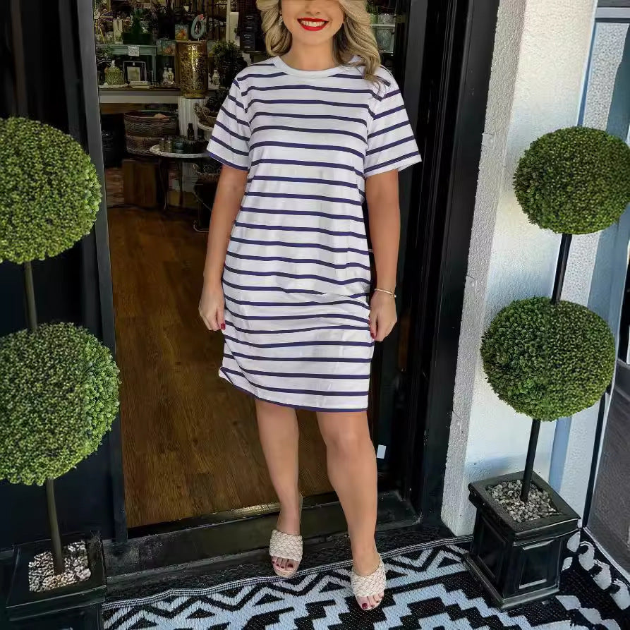 Adriana- Striped T-Shirt Dress with Pockets