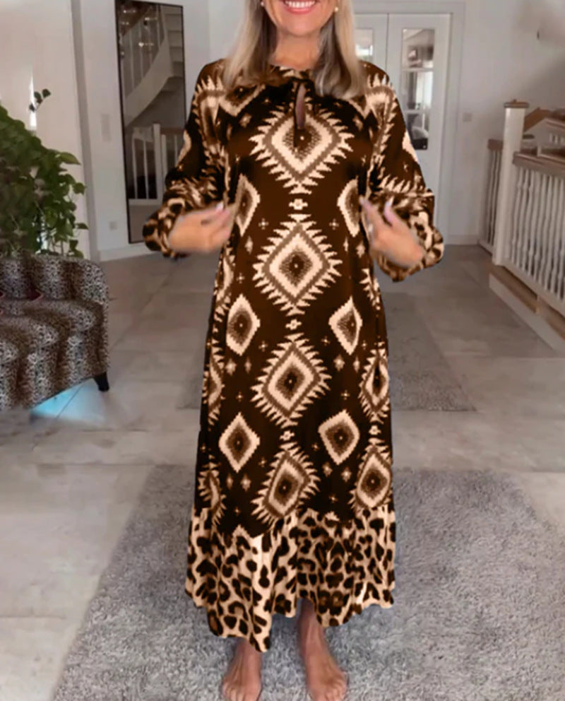 Sandra – Geometric and Leopard Print Maxi Dress